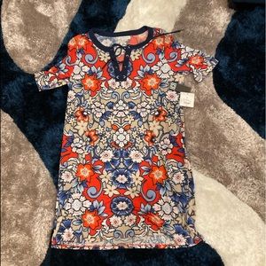 Brand New Bright Orange and shades of blue floral print dress